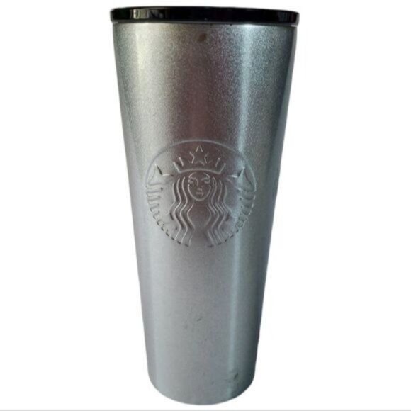 16 Oz Starbucks Metal Cold Travel Tumbler Straw Cup Mug Silver Coffee Tea - Picture 2 of 14